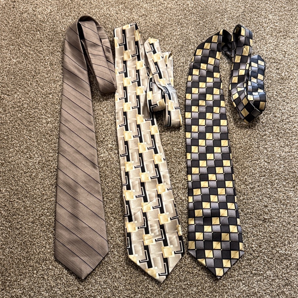 Classic Men's Tie Trio in Brown, Gold, and Black